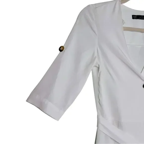 ZARA White Asymmetric Button Detail Midi Dress Tie Waist Linen Blend XS EUC - Picture 5 of 9